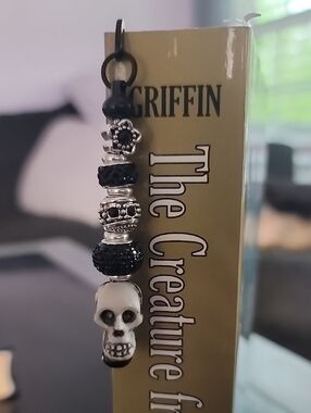Skull + Black Rhinestone Drop-charm Bookmark